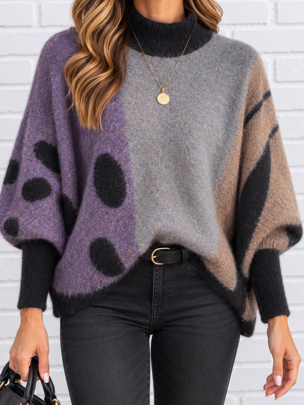 Vintage 80s Jeanne Pierre Angora Lambswool Batwing Sweater Colorblock S